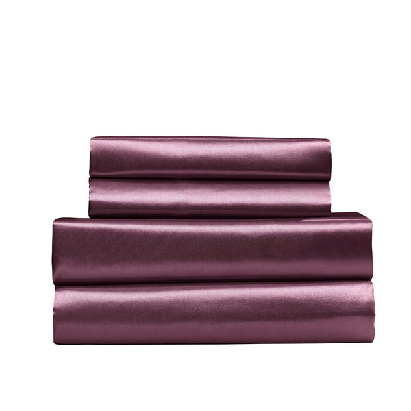 Royal Comfort Satin Sheet Set 4 Piece Fitted Flat Sheet Pillowcases - Queen - Malaga Wine Deals499