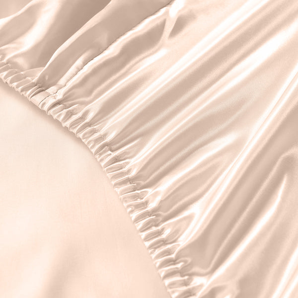 Royal Comfort Satin Sheet Set 4 Piece Fitted Flat Sheet Pillowcases - King - Champagne Pink Deals499