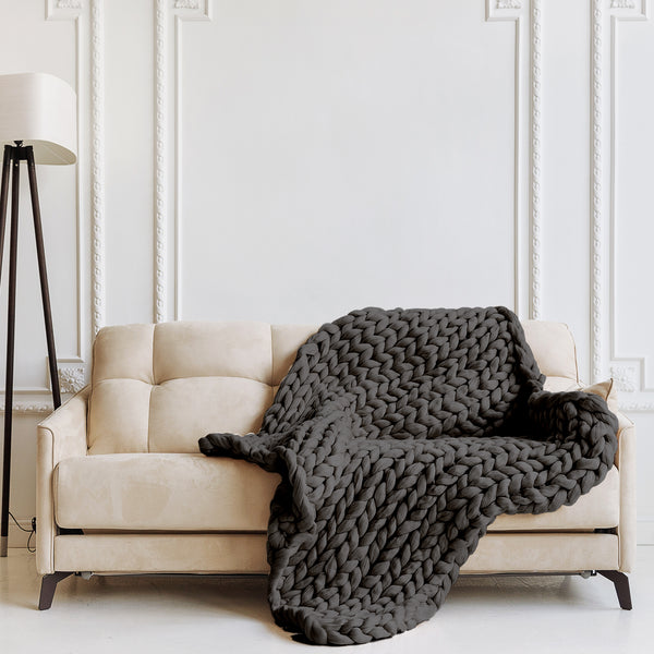 Royal Comfort Chunky Hand Knit Thick Weighted Blanket 6.3KG 203cm x 153cm - Charcoal from Deals499 at Deals499