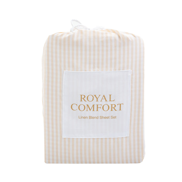 Royal Comfort Striped Flax Linen Blend Quilt Cover Set Soft Touch Bedding - Queen - Beige from Deals499 at Deals499