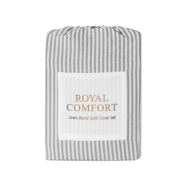Royal Comfort Striped Flax Linen Blend Quilt Cover Set Soft Touch Bedding - Queen - Charcoal from Deals499 at Deals499