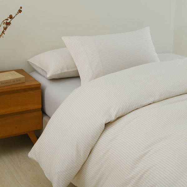 Royal Comfort Striped Flax Linen Blend Quilt Cover Set Soft Touch Bedding - King - Beige from Deals499 at Deals499