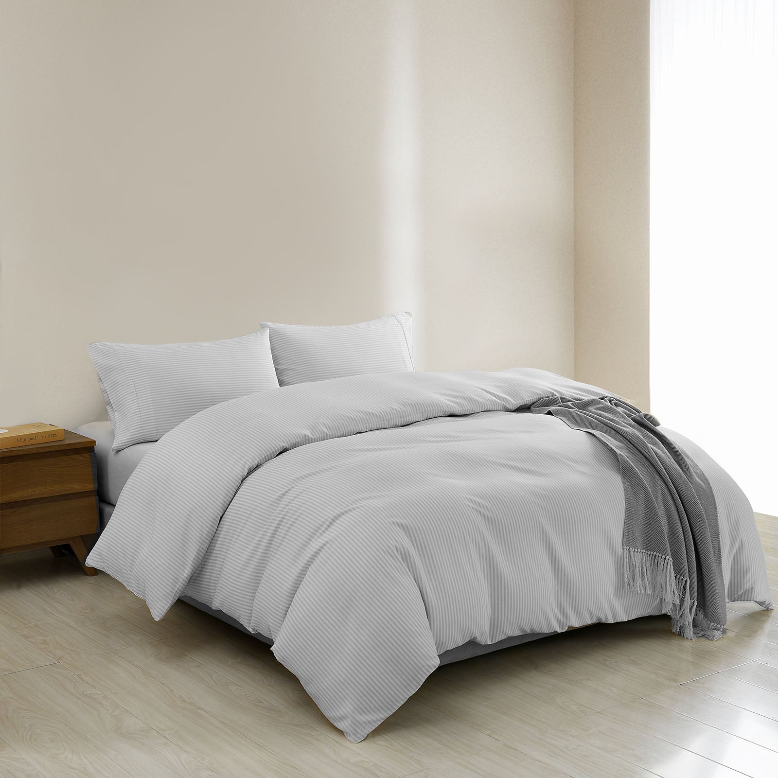 Royal Comfort Striped Flax Linen Blend Quilt Cover Set Soft Touch Bedding - King - Grey from Deals499 at Deals499