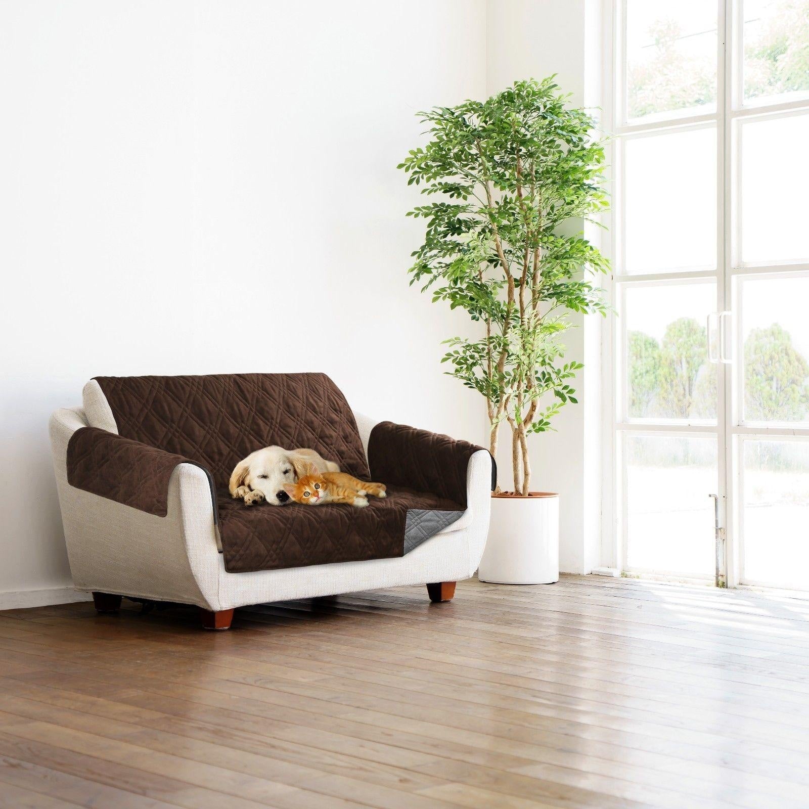 Sprint Industries Reversible Slipover Pet Couch Sofa Cover Protector Armchair Chocolate, Charcoal Love Seat Deals499