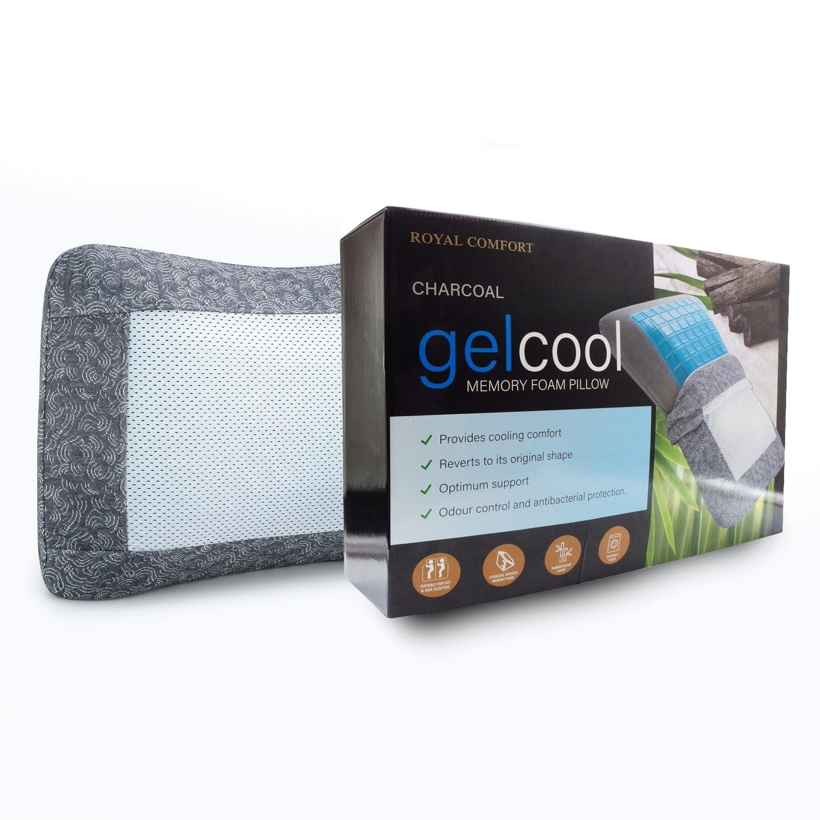 Royal Comfort Cool Gel Charcoal Infused High Density Memory Foam Pillow 40 x 60 cm Charcoal, Blue Deals499