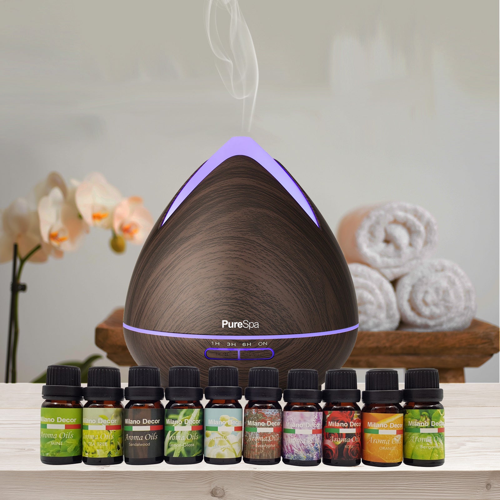 Purespa Diffuser Set With 10 Pack Diffuser Oils Humidifier Aromatherapy - Dark Wood Deals499