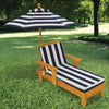 Outdoor Chaise with Umbrella and Navy Stripe Cushion for kids Deals499