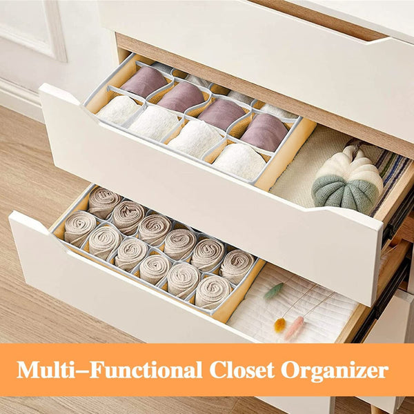 Set of 2 Fabric Drawer Organizer Divider Storage Boxes for Storing Socks, Underwear, Ties, Scarves (Beige) from Deals499 at Deals499