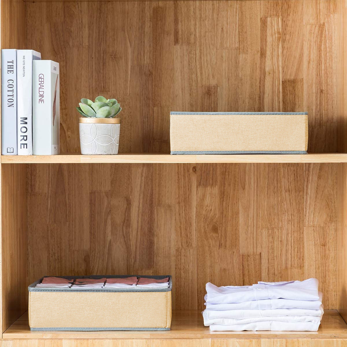 Set of 2 Fabric Drawer Organizer Divider Storage Boxes for Storing Socks, Underwear, Ties, Scarves (Beige) from Deals499 at Deals499