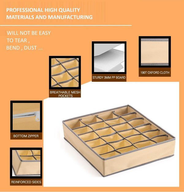 Set of 2 Fabric Drawer Organizer Divider Storage Boxes for Storing Socks, Underwear, Ties, Scarves (Beige) from Deals499 at Deals499