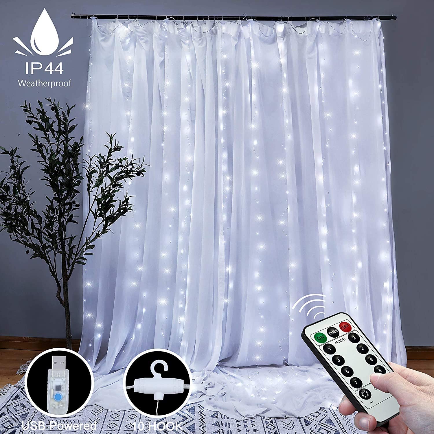 300 LEDs Window Curtain Fairy Lights 8 Modes and Remote Control for Bedroom (Cool White, 300 x 300cm) Deals499