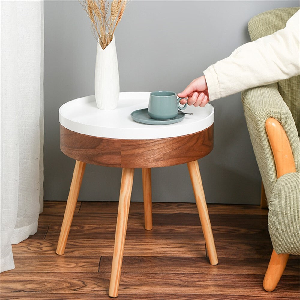 Fuzo Round Side Table With Serving Tray And Storage Deals499