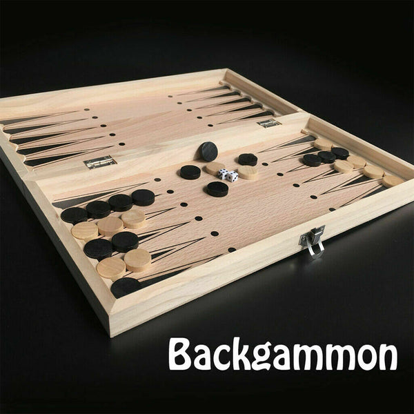 3 IN 1 Wooden Chess Set Folding Chessboard Wood Pieces Draughts Backgammon Toy Deals499