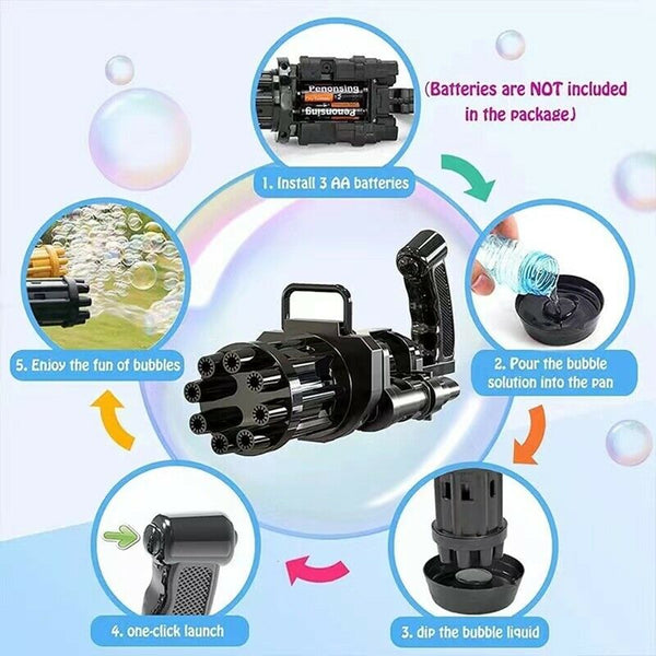 Gatling Bubble Gun Summer Soap Water Bubble Machine Kids Toys With Light Music Black Deals499