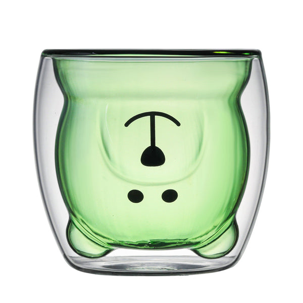 2pcs Cute Bear Mugs Double Wall Insulated Glasses for Juice Coffee Tea Milk - Green Bear Deals499