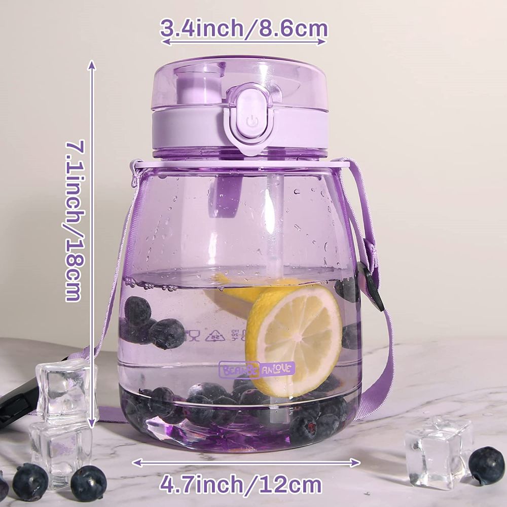 Clear Large Water Bottle Water Jug with Adjustable Shoulder Strap - Purple Deals499