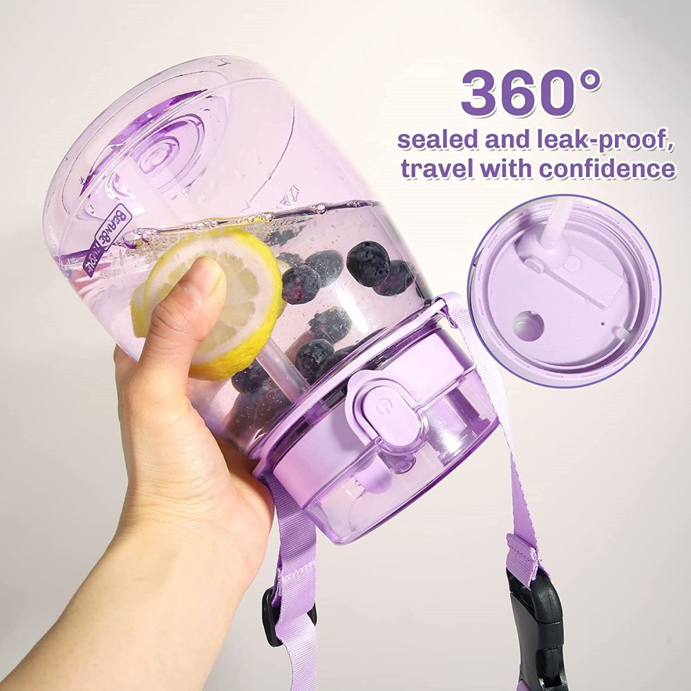 Clear Large Water Bottle Water Jug with Adjustable Shoulder Strap - Purple Deals499