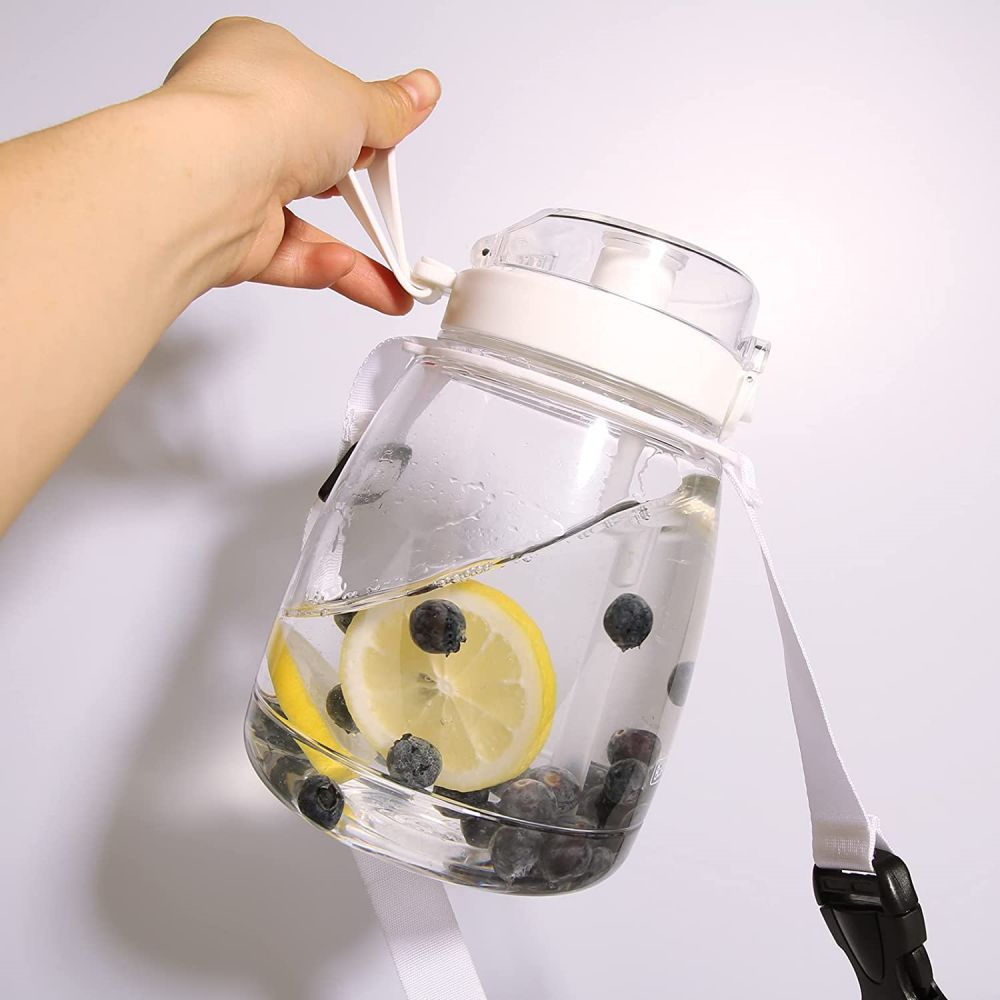 Clear Large Water Bottle Water Jug with Adjustable Shoulder Strap - White Deals499