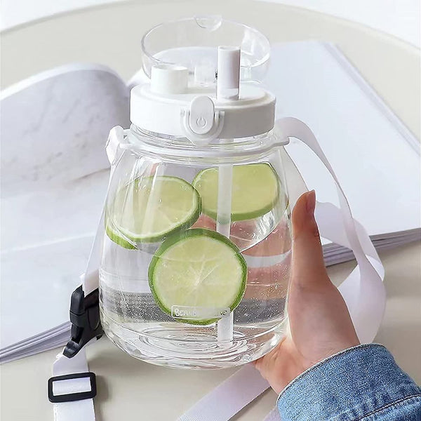 Clear Large Water Bottle Water Jug with Adjustable Shoulder Strap - White Deals499