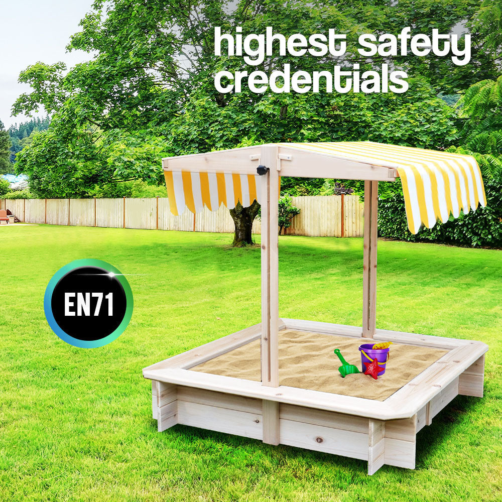 ROVO KIDS Sandpit Toy Box Canopy Wooden Outdoor Sand Pit Children Play Cover Deals499