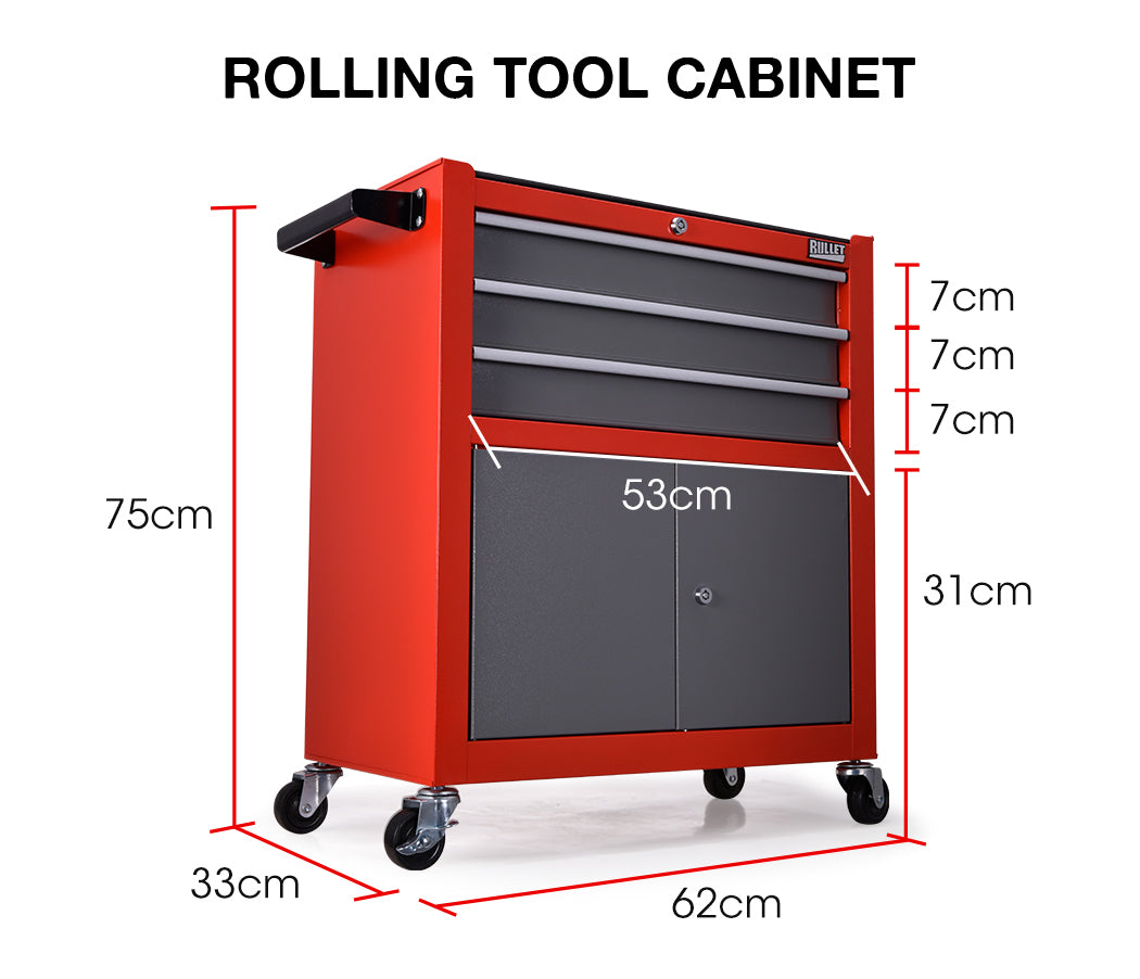BULLET Tool Chest Cabinet Box Trolley Rolling Wheels Drawer Storage Steel Red Deals499