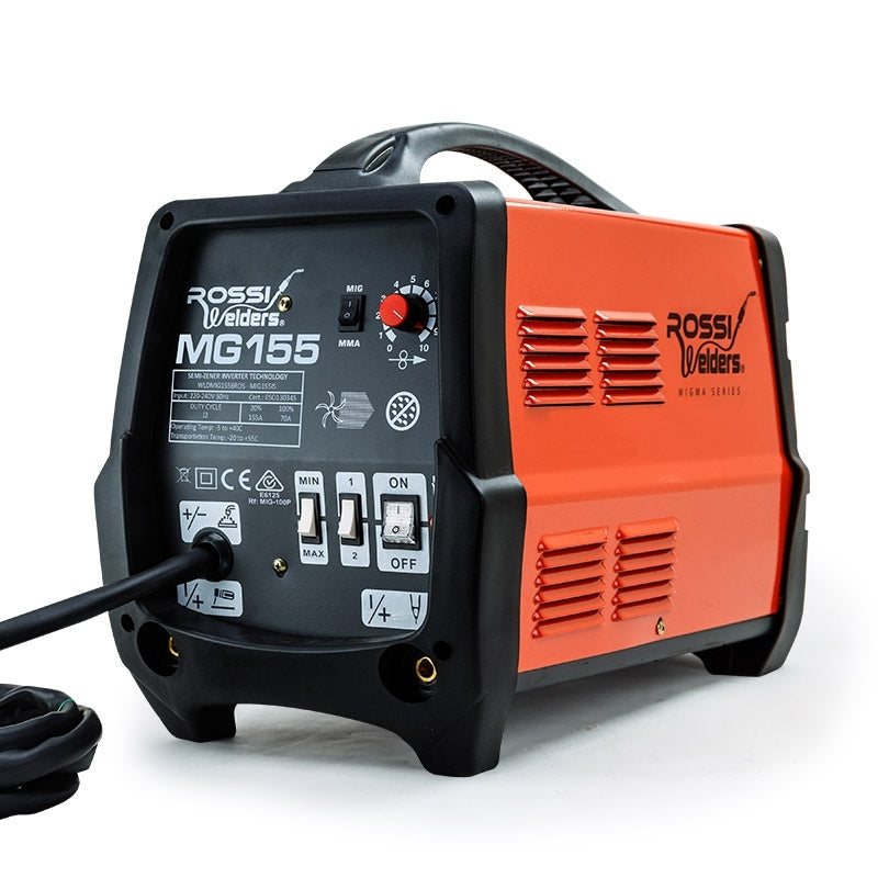ROSSI 155Amp MIG ARC MAG Gas Gasless Welder DC Welding Machine Inverter Tool Deals499