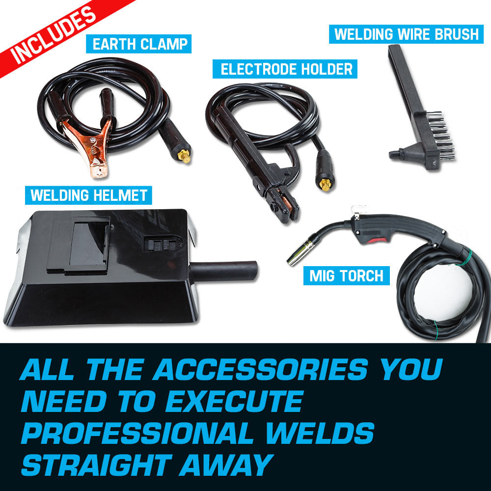 ROSSI 155Amp MIG ARC MAG Gas Gasless Welder DC Welding Machine Inverter Tool Deals499