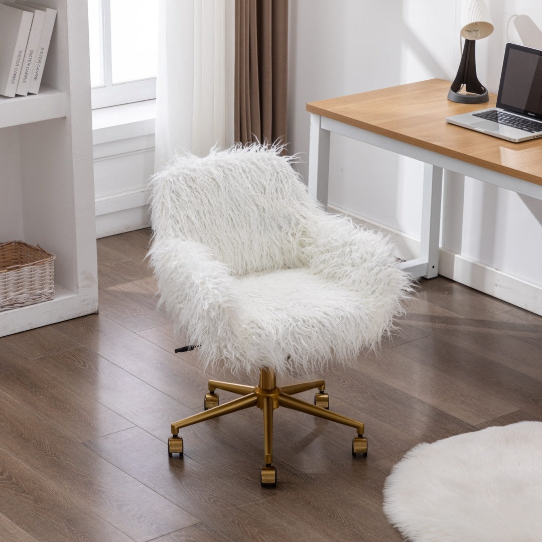 Fluffy Office Chair Faux Fur Modern Swivel Desk Chair for Women And Girls-White Deals499