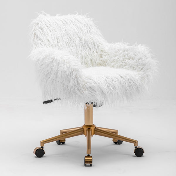 Fluffy Office Chair Faux Fur Modern Swivel Desk Chair for Women And Girls-White Deals499