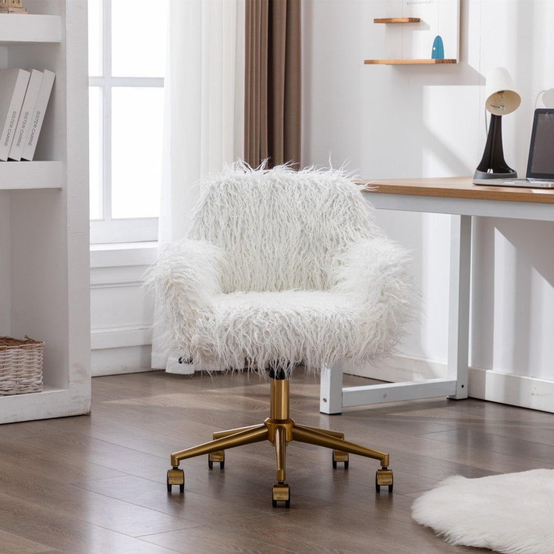 Fluffy Office Chair Faux Fur Modern Swivel Desk Chair for Women And Girls-White Deals499