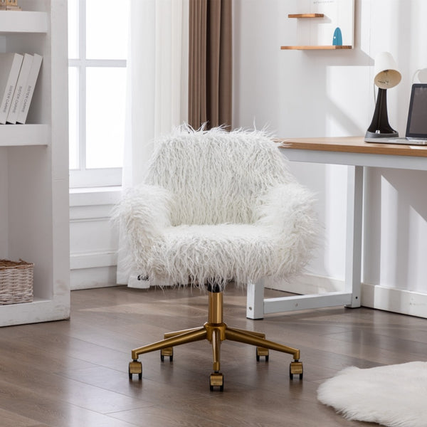 Fluffy Office Chair Faux Fur Modern Swivel Desk Chair for Women And Girls-White Deals499