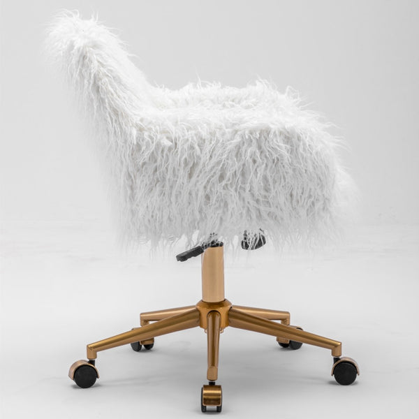 Fluffy Office Chair Faux Fur Modern Swivel Desk Chair for Women And Girls-White Deals499