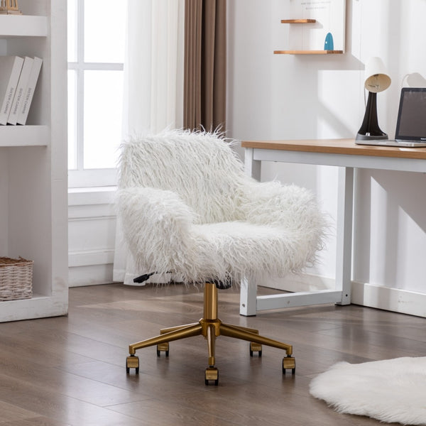 Fluffy Office Chair Faux Fur Modern Swivel Desk Chair for Women And Girls-White Deals499