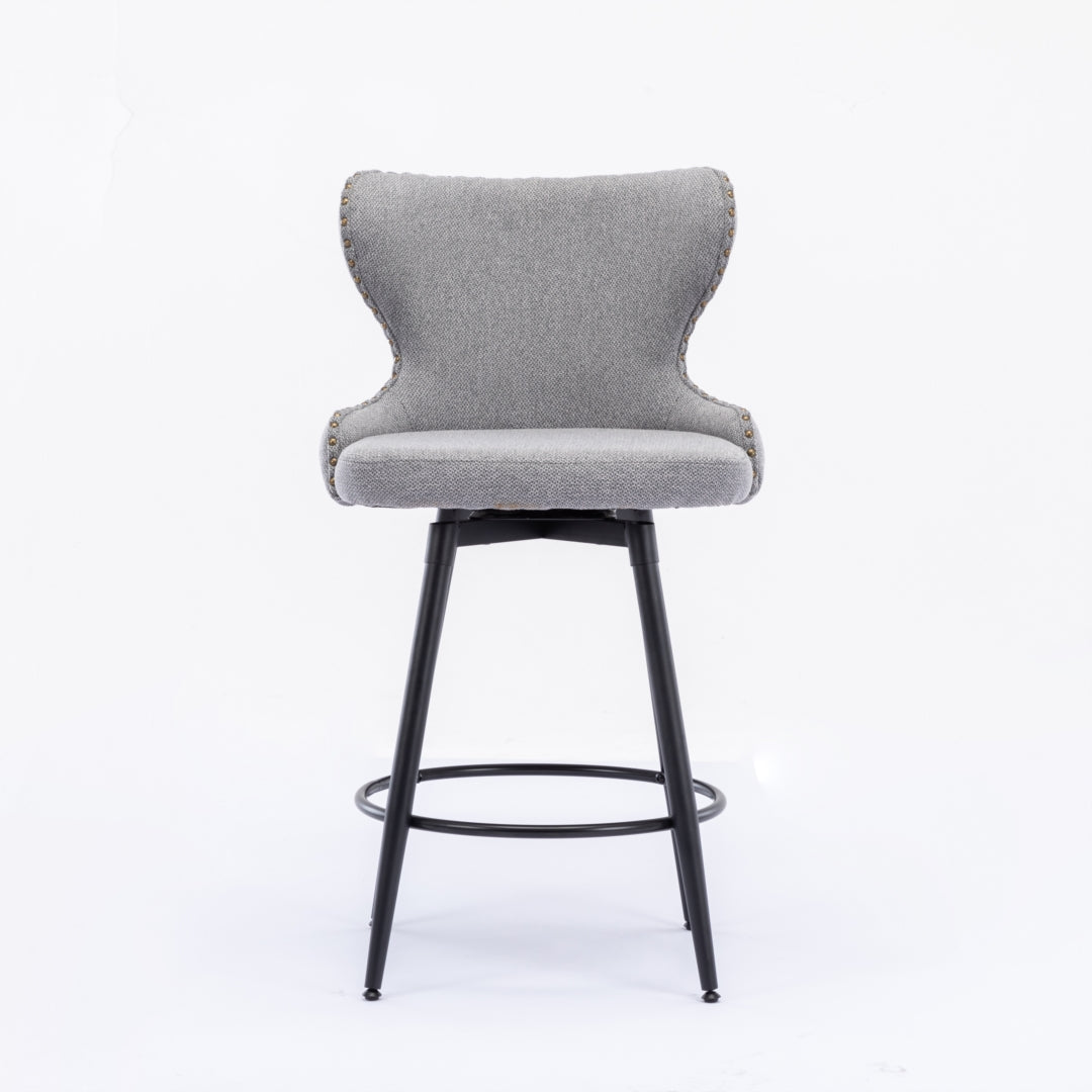 2x Swivel Bar Stools Tufted Counter Chairs with Stud Trim and Metal Base-Dark Grey Deals499