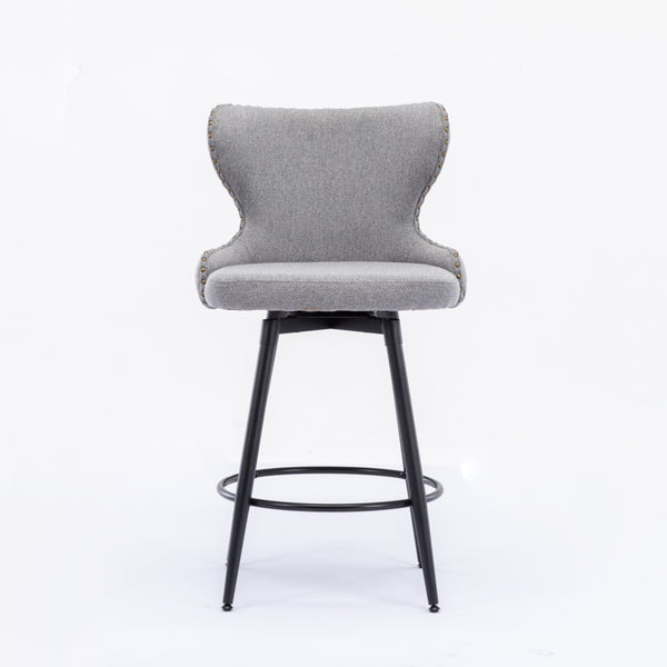 2x Swivel Bar Stools Tufted Counter Chairs with Stud Trim and Metal Base-Dark Grey Deals499