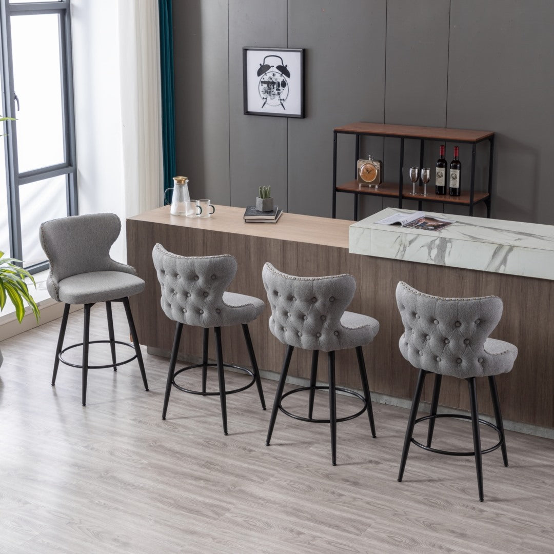 2x Swivel Bar Stools Tufted Counter Chairs with Stud Trim and Metal Base-Dark Grey Deals499