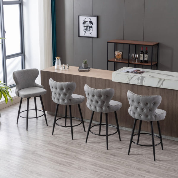 2x Swivel Bar Stools Tufted Counter Chairs with Stud Trim and Metal Base-Dark Grey Deals499