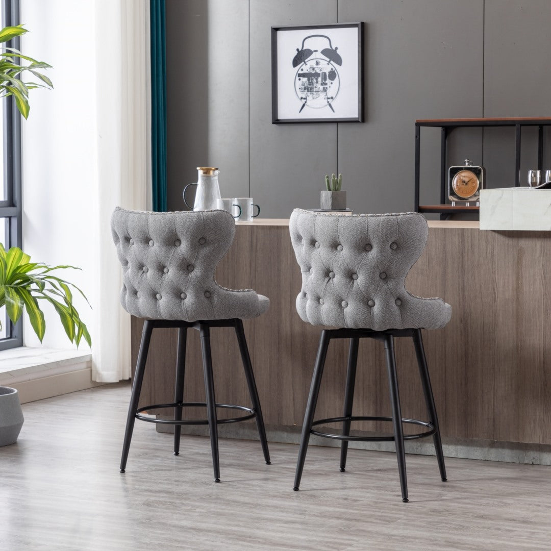 2x Swivel Bar Stools Tufted Counter Chairs with Stud Trim and Metal Base-Dark Grey Deals499