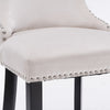 2x Velvet Upholstered Button Tufted Bar Stools with Wood Legs and Studs-Beige Deals499