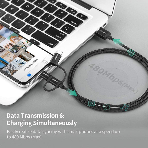 UGREEN USB-A To Micro USB++Type C (3 in 1) Cable (Black, 1m) - 80326 Deals499