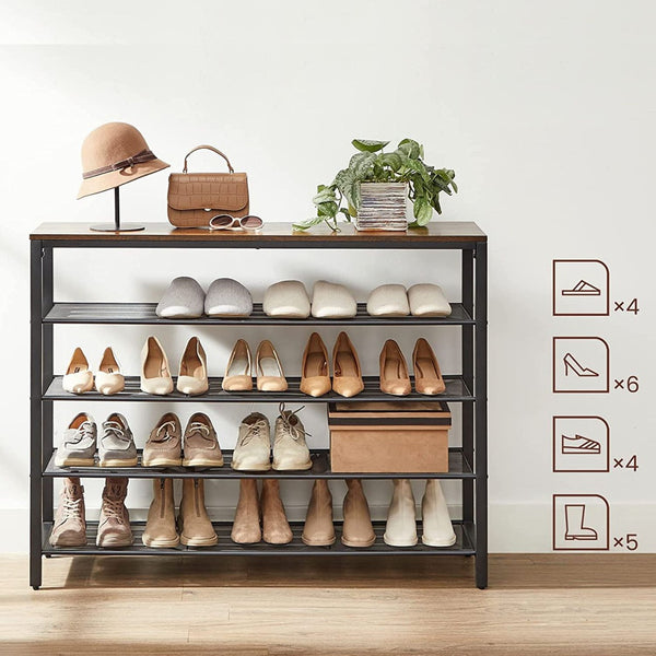 VASAGLE Shoe Rack Shoe Storage Organiser with 4 Mesh Shelves Rustic Brown and Black LBS205B01 Deals499