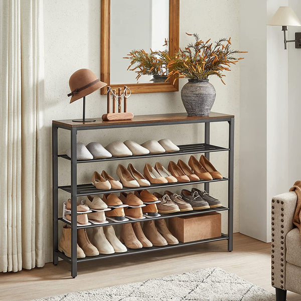 VASAGLE Shoe Rack Shoe Storage Organiser with 4 Mesh Shelves Rustic Brown and Black LBS205B01 Deals499