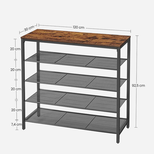 VASAGLE Shoe Rack Shoe Storage Organiser with 4 Mesh Shelves Rustic Brown and Black LBS205B01 Deals499