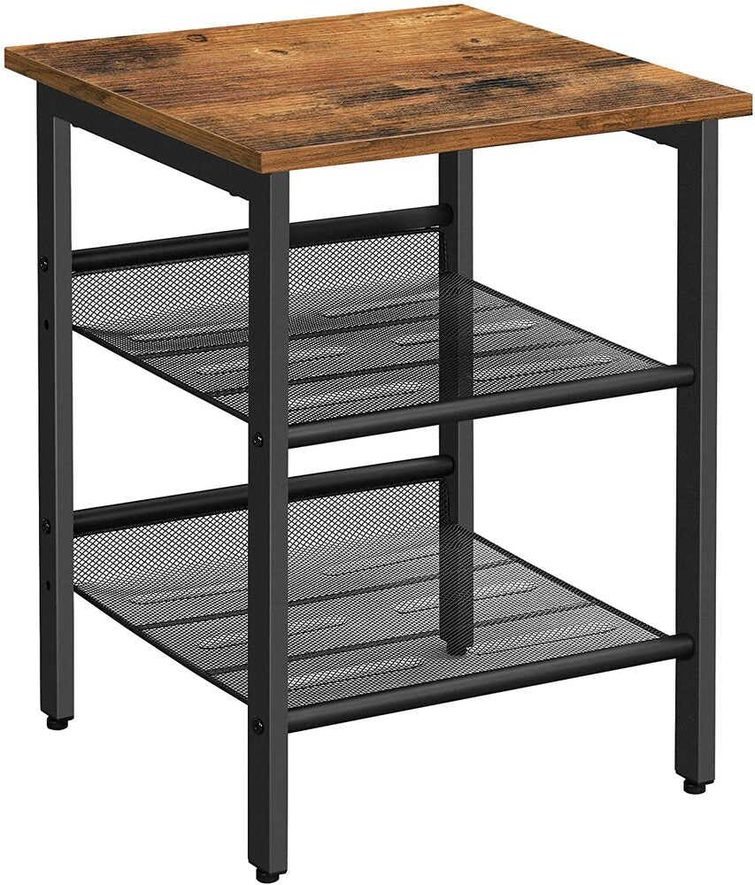 VASAGLE Side Table Nightstand End Table with 2 Adjustable Mesh Shelves Rustic Brown and Black LET23X Deals499