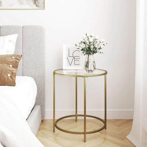 VASAGLE Round Side Table Tempered Glass End Table With Golden Metal Frame Small Coffee Table Gold LGT20G Deals499