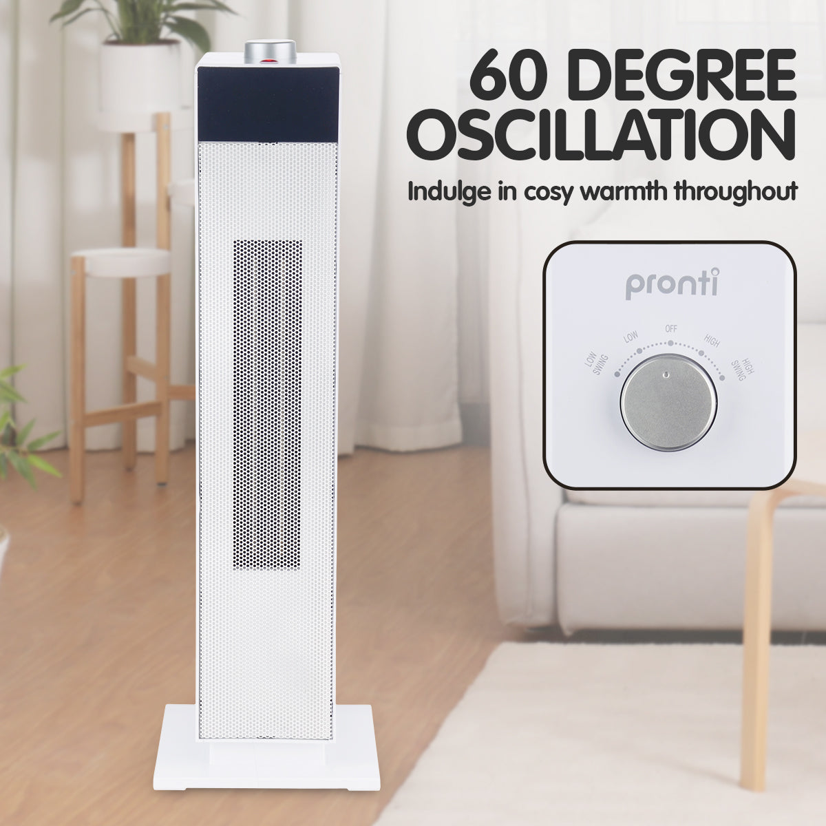Pronti Electric Tower Heater PTC Ceramic 2000W White from Deals499 at Deals499