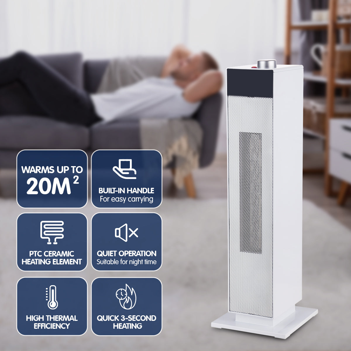 Pronti Electric Tower Heater PTC Ceramic 2000W White from Deals499 at Deals499