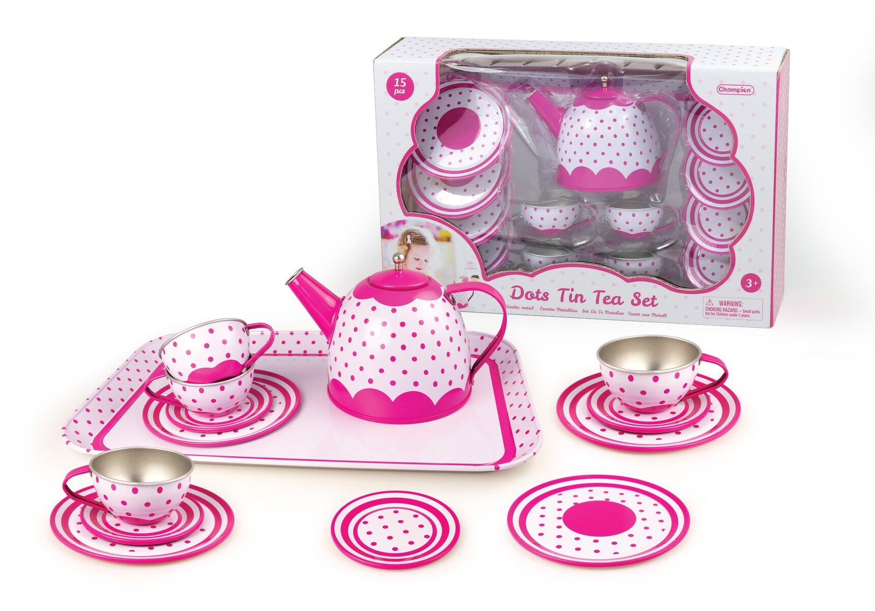 PINK POLKA DOT TIN TEA SET 15PC Deals499