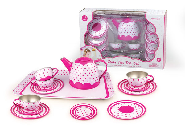 PINK POLKA DOT TIN TEA SET 15PC Deals499