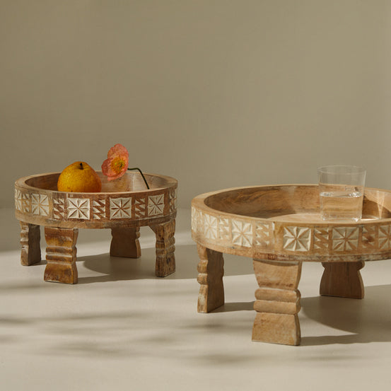 Tree Stripes Tara Hand Carved Chakki Accent Coffee Table (Whitewash) - Large Deals499